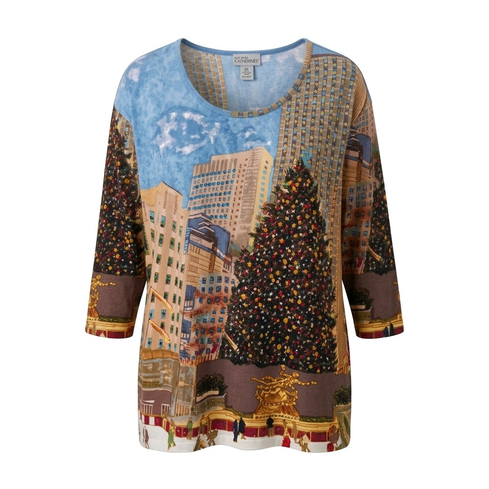 Catherines Rockefeller Center Christmas Tree Sequin Top NYC Holiday 2X